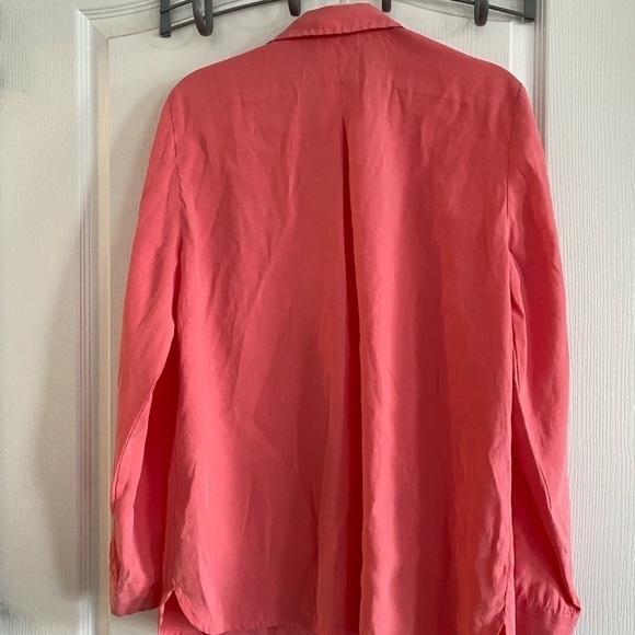 Chico's Sz 1 Button Up Top Womens Medium/8 Pink orange‎ Color Roll Tab Sleeve - Picture 2 of 12